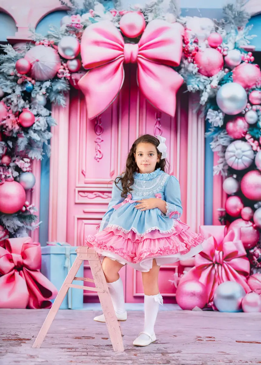 Kate Christmas Pink Door Arch with Bowknot Backdrop for Photography