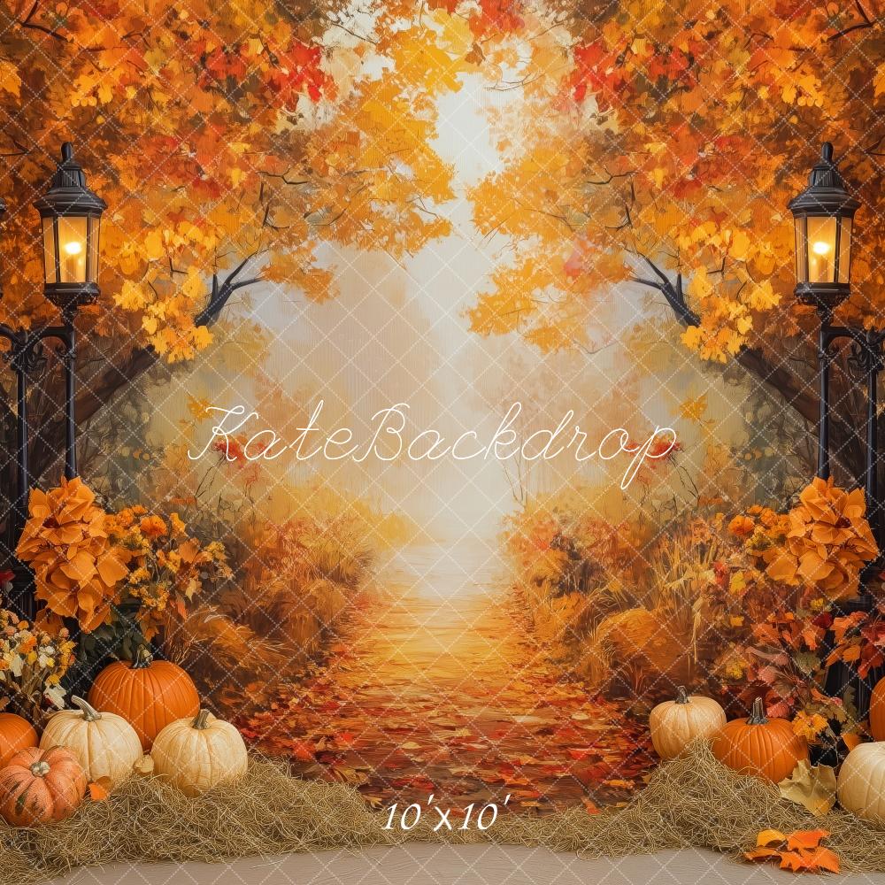 Kate Fall Leaves Pumpkin Pathway Lamp Post Backdrop Designed by Patty Roberts