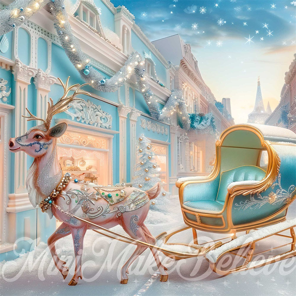 Fantasy Heaven Reindeer Sleigh Retro Store Backdrop Progettato da Mini MakeBelieve