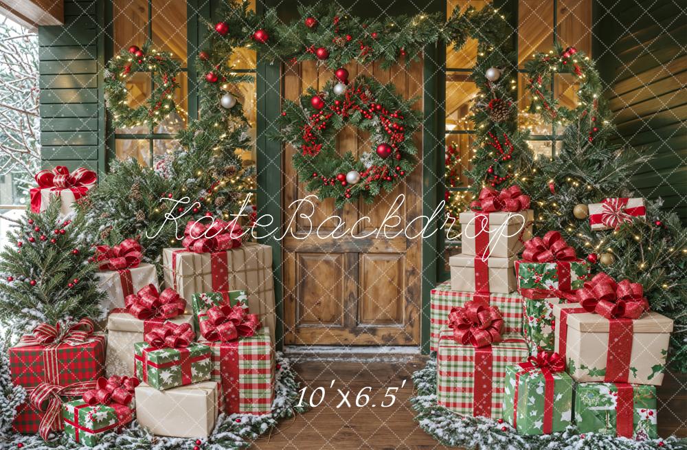 Kate Christmas Wooden Door Big Gift Box Backdrop Designed by Emetselch