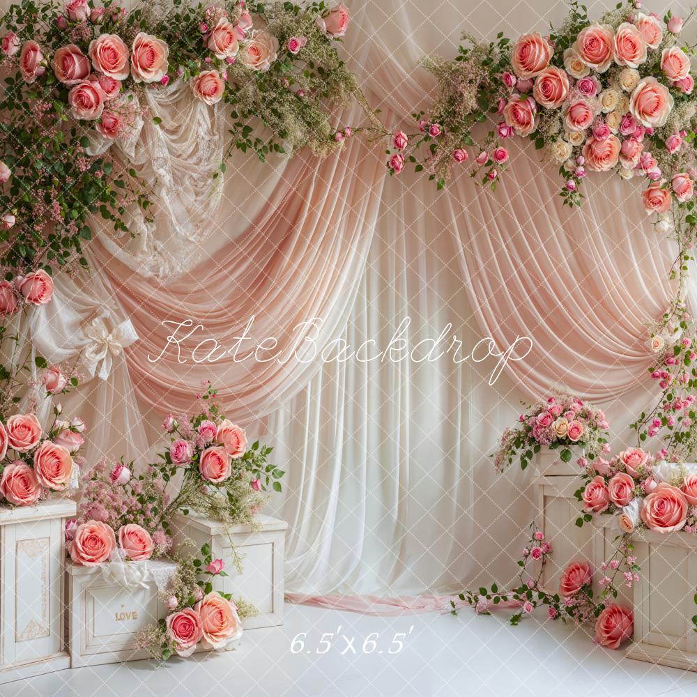 Kate Valentine Pink Floral Rose Curtain Backdrop Designed by Emetselch