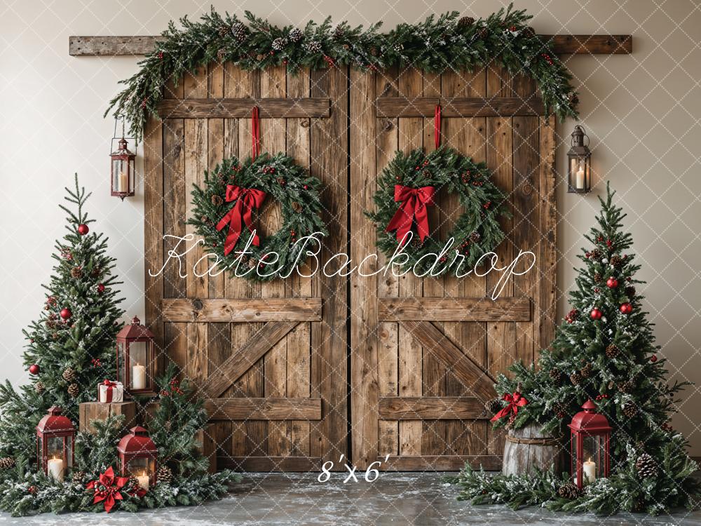 Kate Christmas Wooden Barn Door With Wreath Backdrop Designed by Emetselch