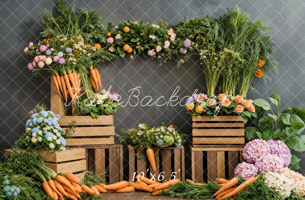 Kate Easter Floral Carrot Vegetable Wood Backdrop Designed by Emetselch