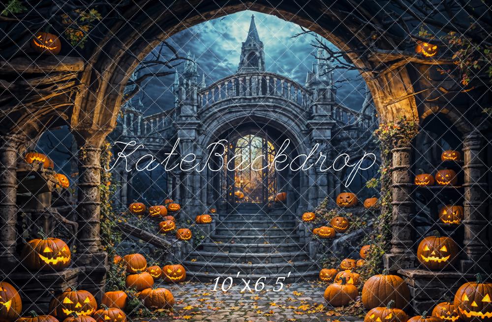 Kate Halloween Architecture Castle Pumpkin Lanterns Backdrop Designed by Emetselch