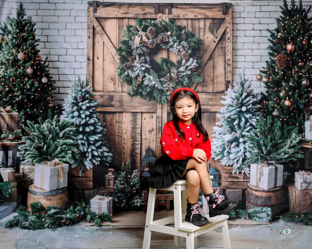 Kate Christmas Brown Wooden Barn Door Backdrop Designed by Emetselch