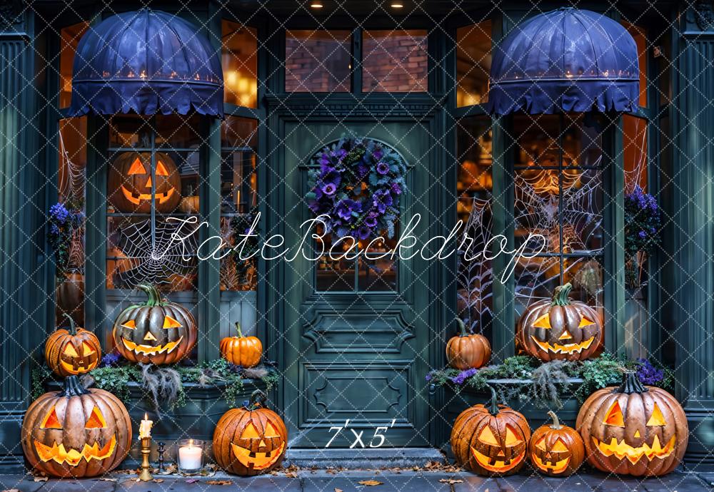 Kate Halloween Store Pumpkin Lanterns Dark Gray Backdrop Designed by Emetselch