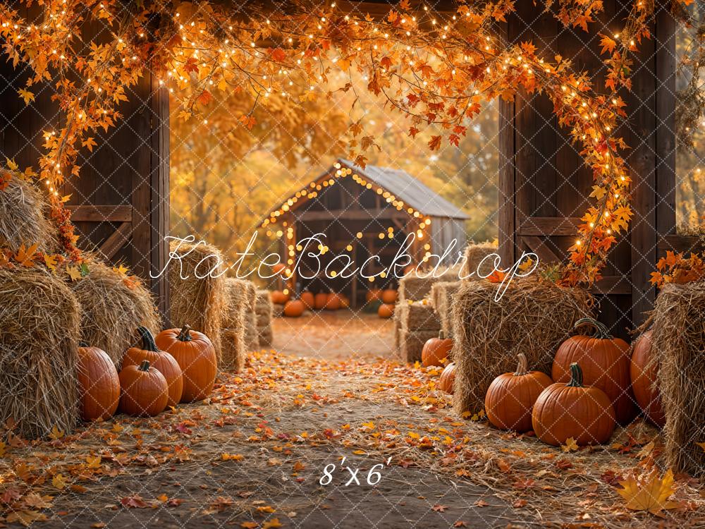 Kate Fall Maple Leaf Barn Pumpkin Straw Pile Backdrop Designed by Emetselch