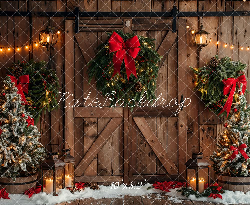 Kate Christmas Brown Wooden Barn Door Backdrop Designed by Emetselch