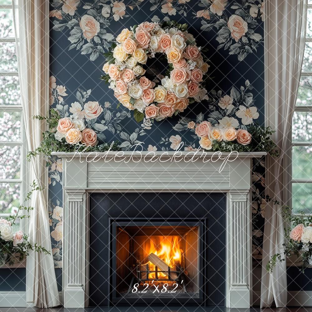 Kate Spring Floral Fireplace Window Backdrop Designed by Mini MakeBelieve