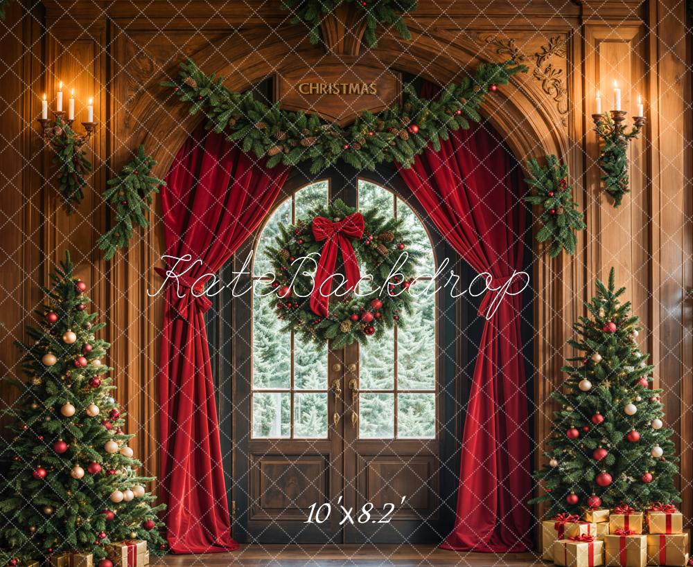 Kate Christmas Tree Arched Door Curtains Wreath Backdrop Designed by Emetselch