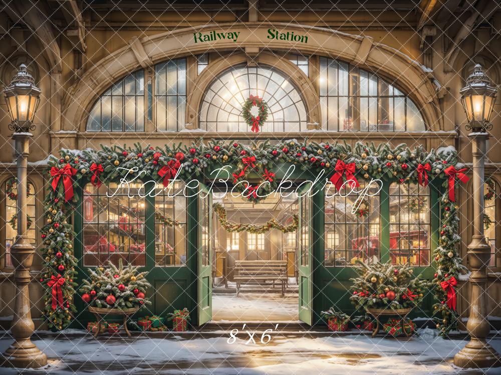 Fondo de Estación de Tren Retro Blanco Navideño - Diseñado por Emetselch