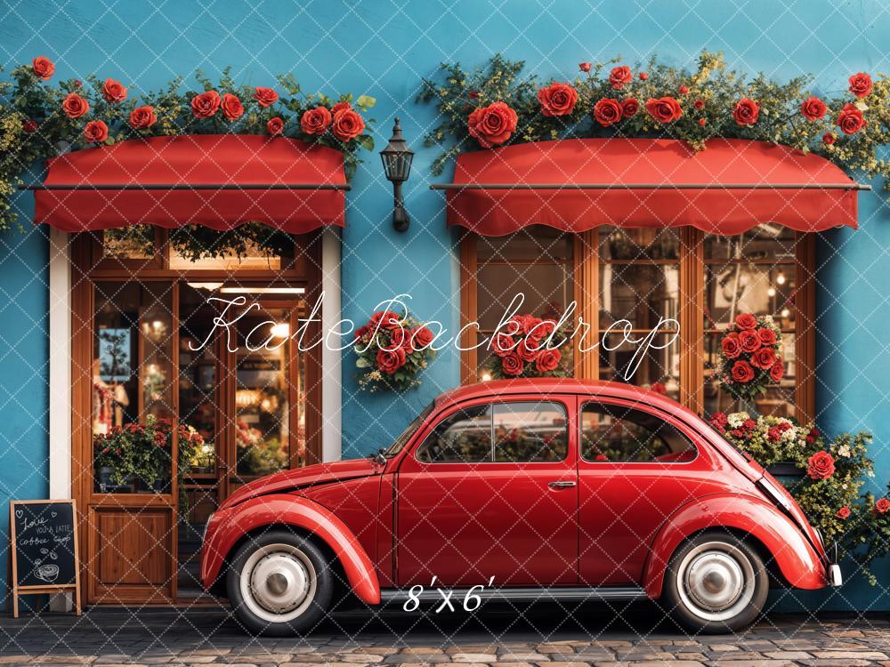 Kate Valentine Vintage Car Roses Cafe Shop Backdrop Designed by Emetselch