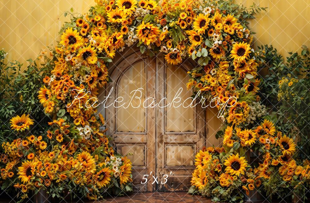 Kate Fall Sunflower Arch Brown Wooden Door Backdrop Designed by Emetselch