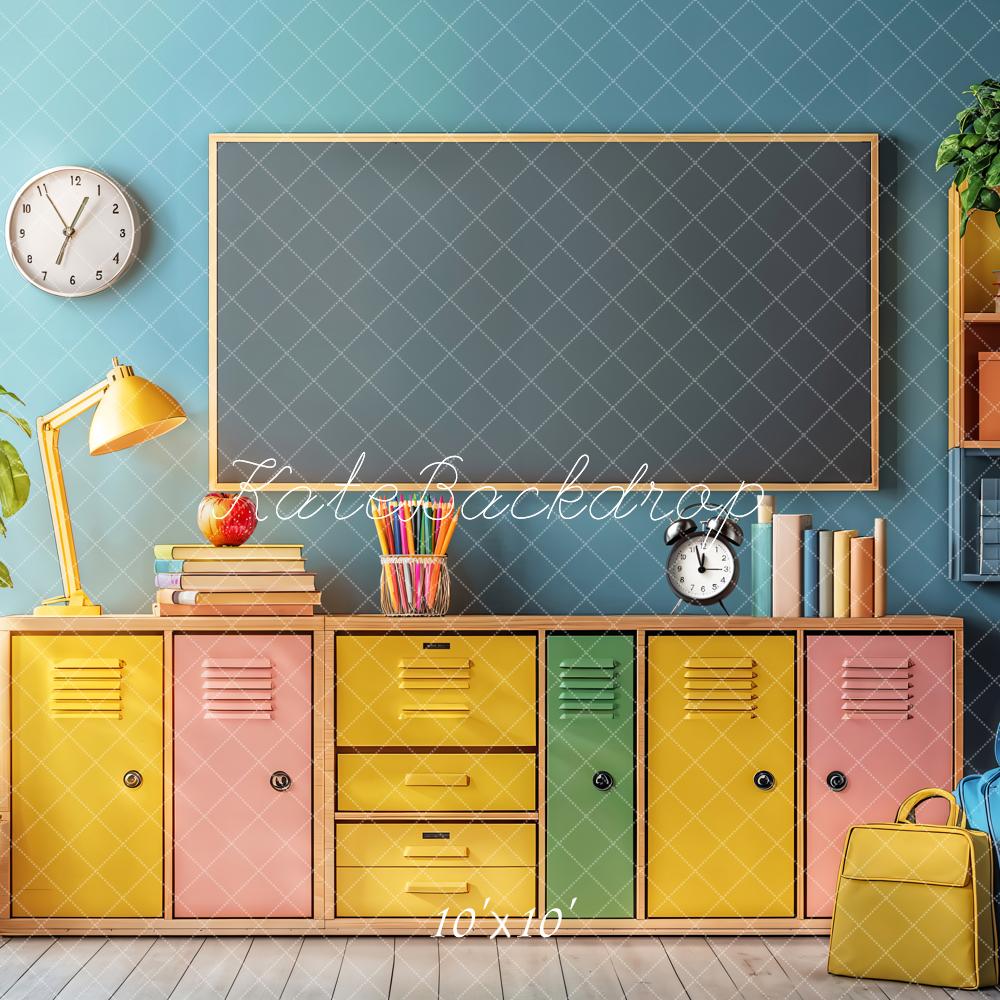 Kate Back to School Colorful Lockers Chalkboard Backdrop Designed by Emetselch