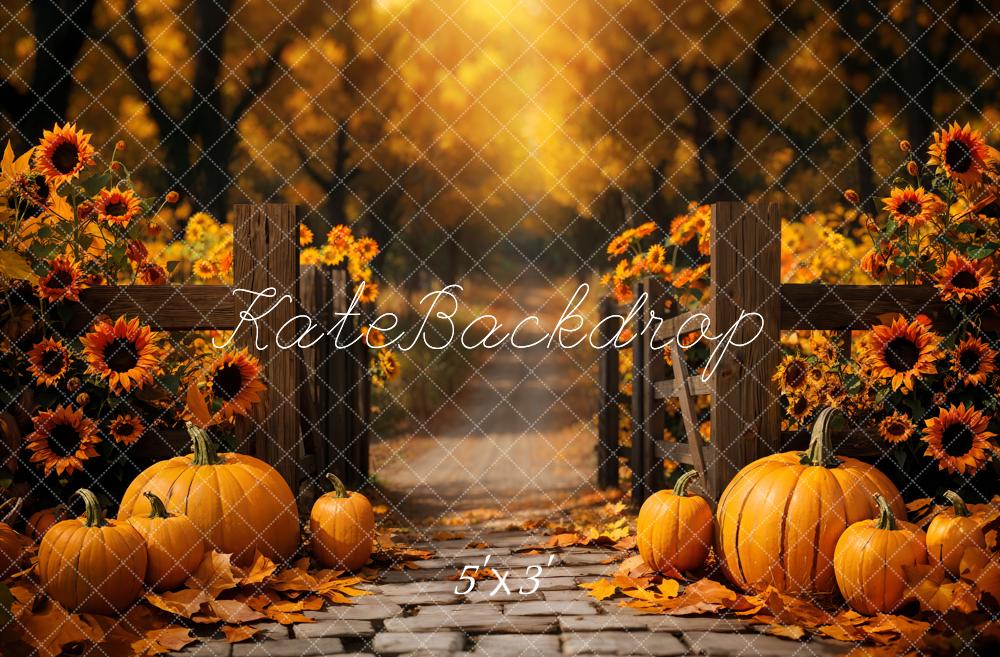 Kate Fall Pumpkin Sunflower Forest Path Backdrop Designed by Emetselch