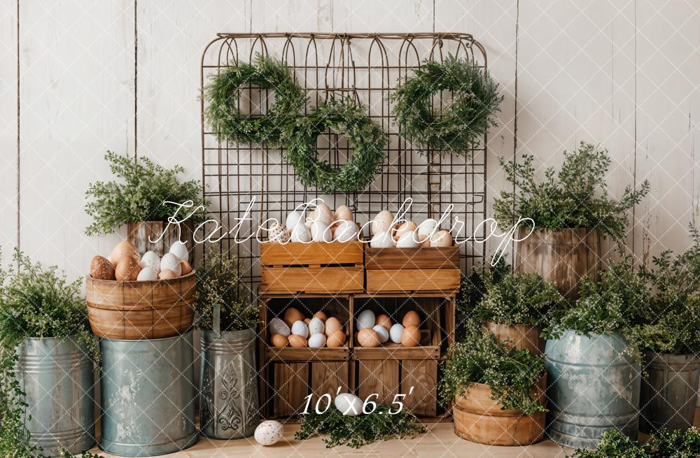 Kate Easter Eggs Greenery Rustic Backdrop Designed by Emetselch