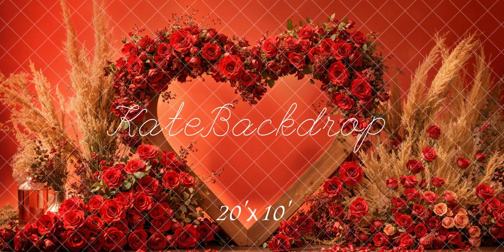 Kate Valentine Red Heart Rose Boho Backdrop Designed by Emetselch