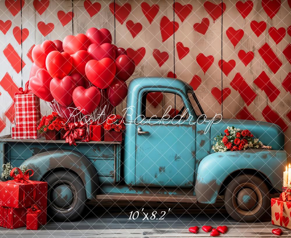 Lightning Deal #1 Kate Valentine's Blue Truck Heart Balloon Backdrop Designed by Emetselch