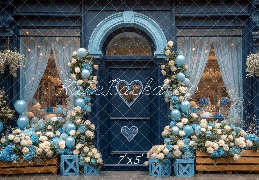 Kate Valentine Blue Floral Shop Arch Backdrop Designed by Mini MakeBelieve