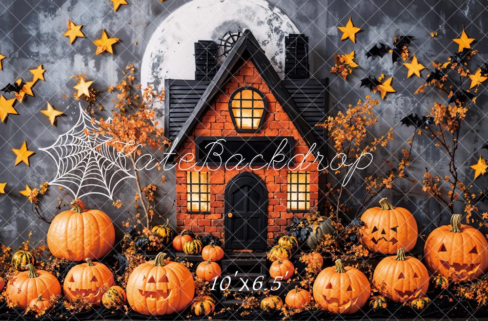 Fall Leaves Halloween Haunted House With Pumpkins Foto Achtergrond Designed by Emetselch