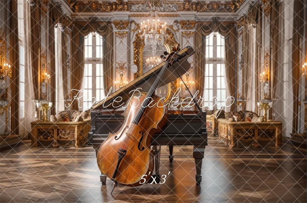 Elegante Muziekruimte Met Vleugelpiano Cello Foto Achtergrond Ontworpen door Mini MakeBelieve