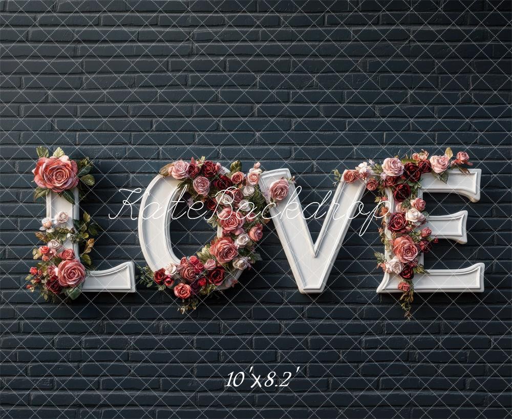 Kate Valentine Love Floral Brick Wall Backdrop Designed by Mini MakeBelieve