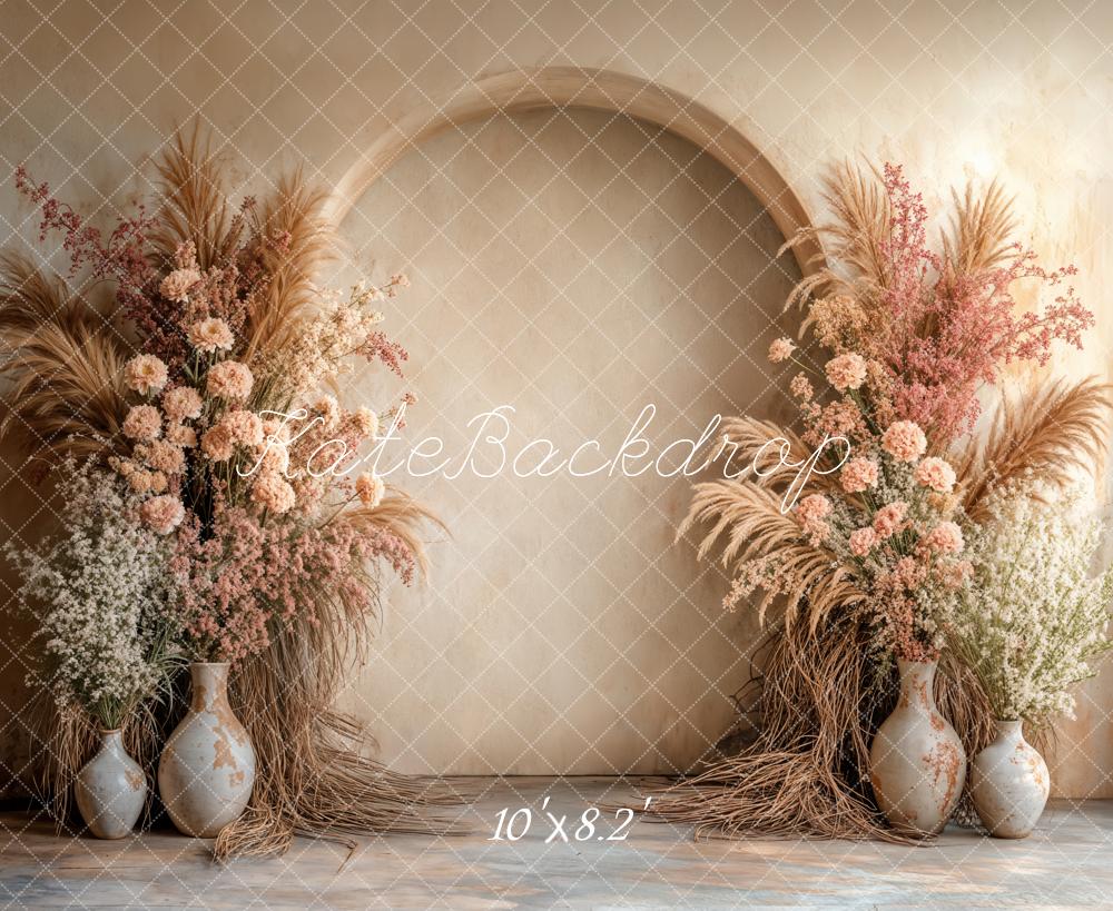 Boho Bloemenboog Beige Foto Achtergrond Designed by Emetselch