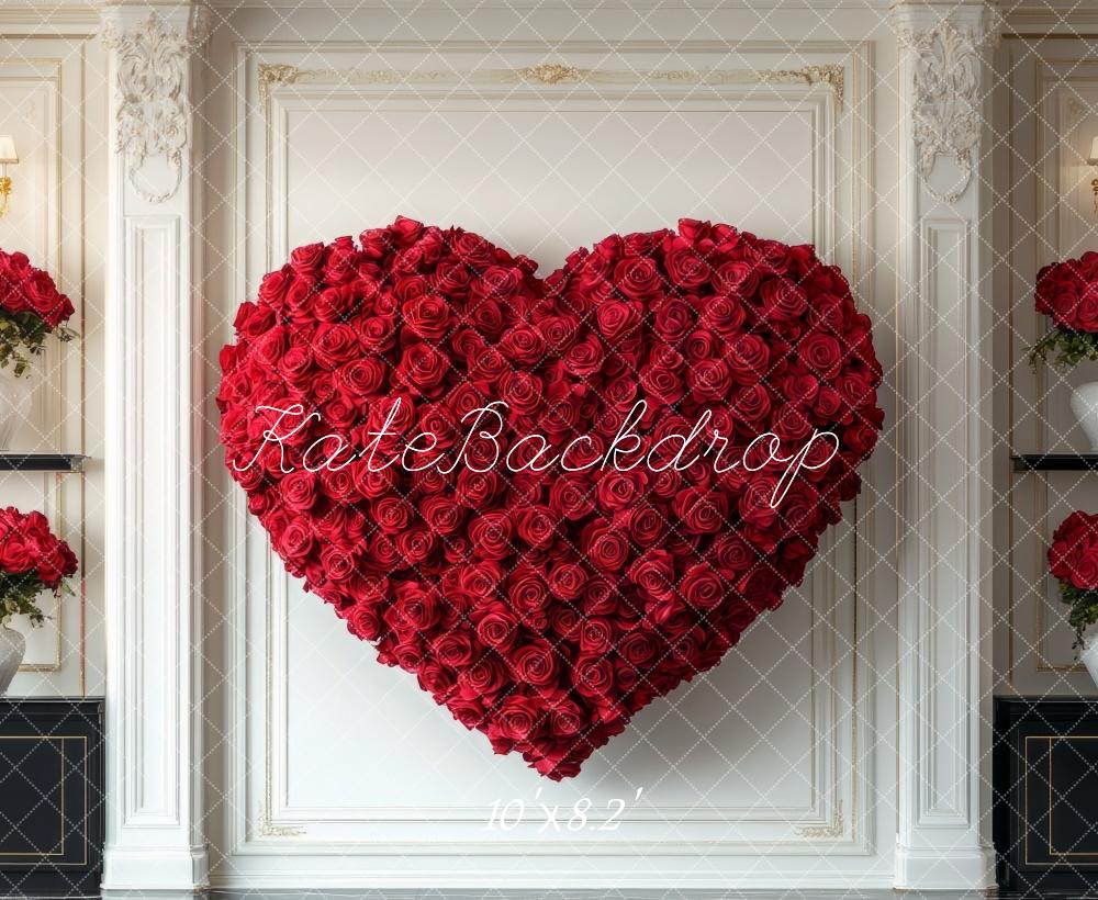 Kate Valentine Red Rose Heart Retro Backdrop Designed by Mini MakeBelieve