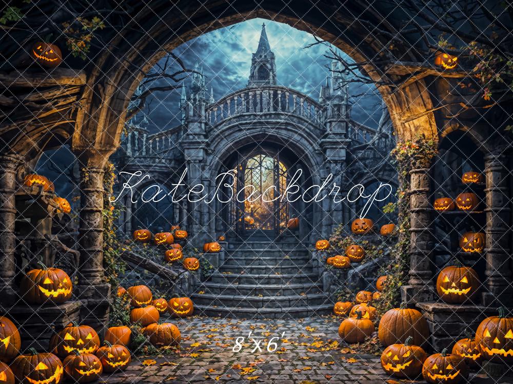 Halloween Architectuur Kasteel Pompoen Lantaarns Foto Achtergrond Designed by Emetselch