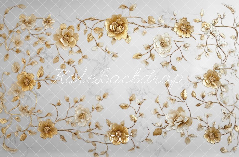 Kate Elegant Gold Floral Floor Backdrop Designed by Mini MakeBelieve