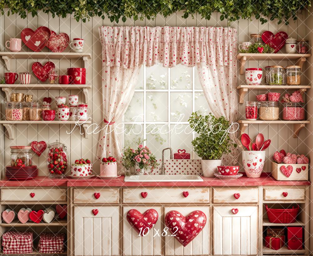 Kate Valentine's Day Kitchen Red Heart Plates Backdrop Designed by Emetselch