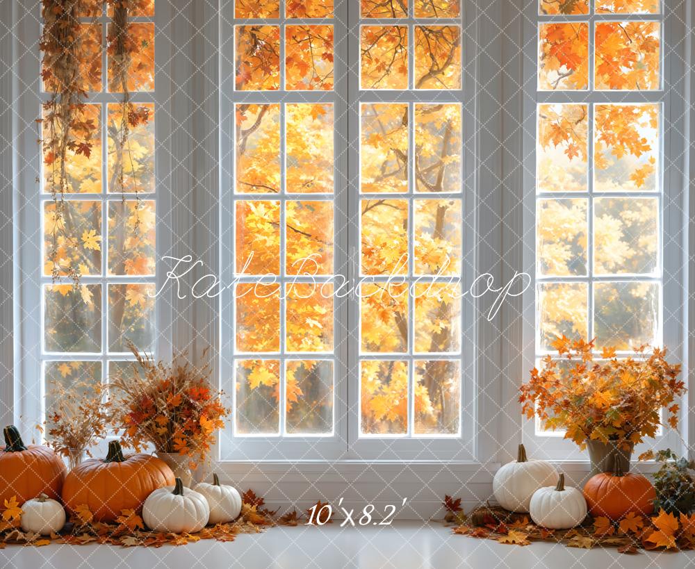 Kate Fall White Retro Window Maple Tree Backdrop Designed by Emetselch