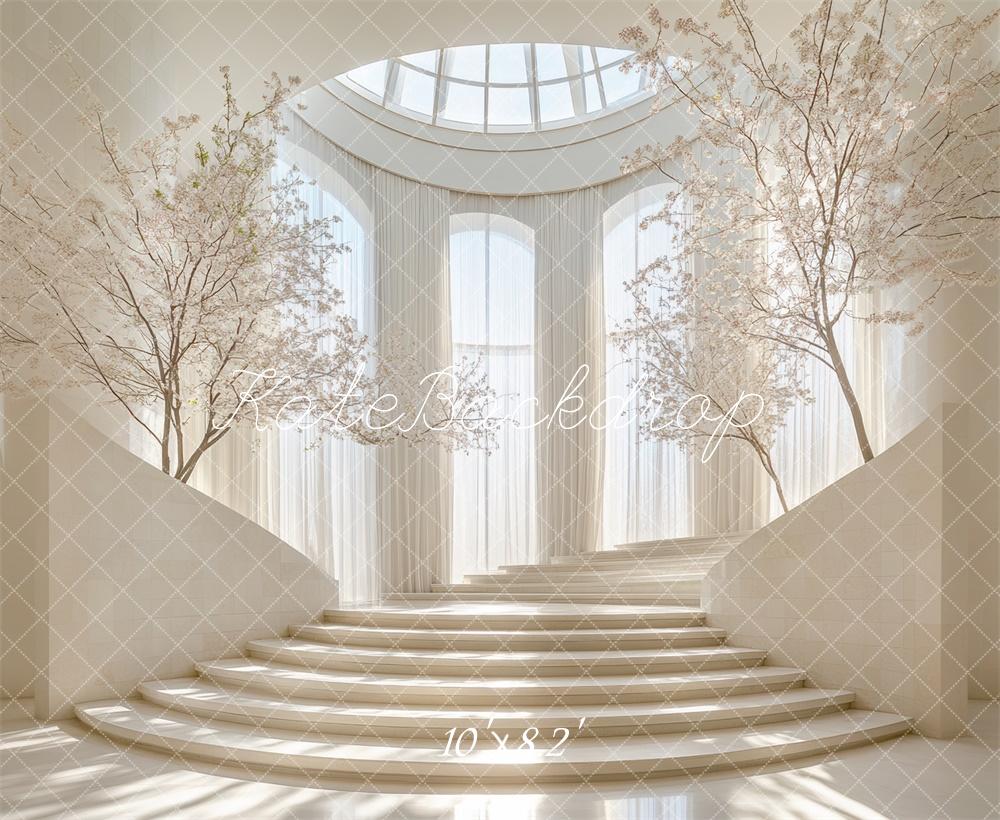 Kate Beige Elegant Cascading Stairs Arch Backdrop Designed by Mini MakeBelieve