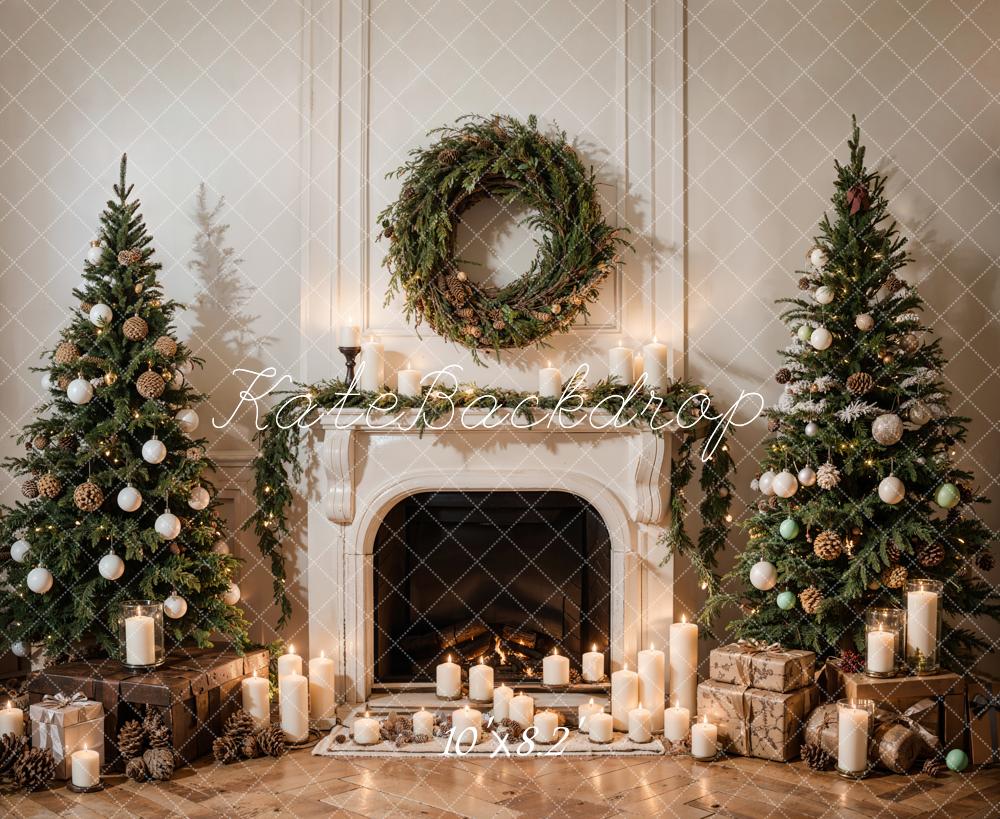 Kate Christmas Wreath White Vintage Fireplace Backdrop Designed by Emetselch