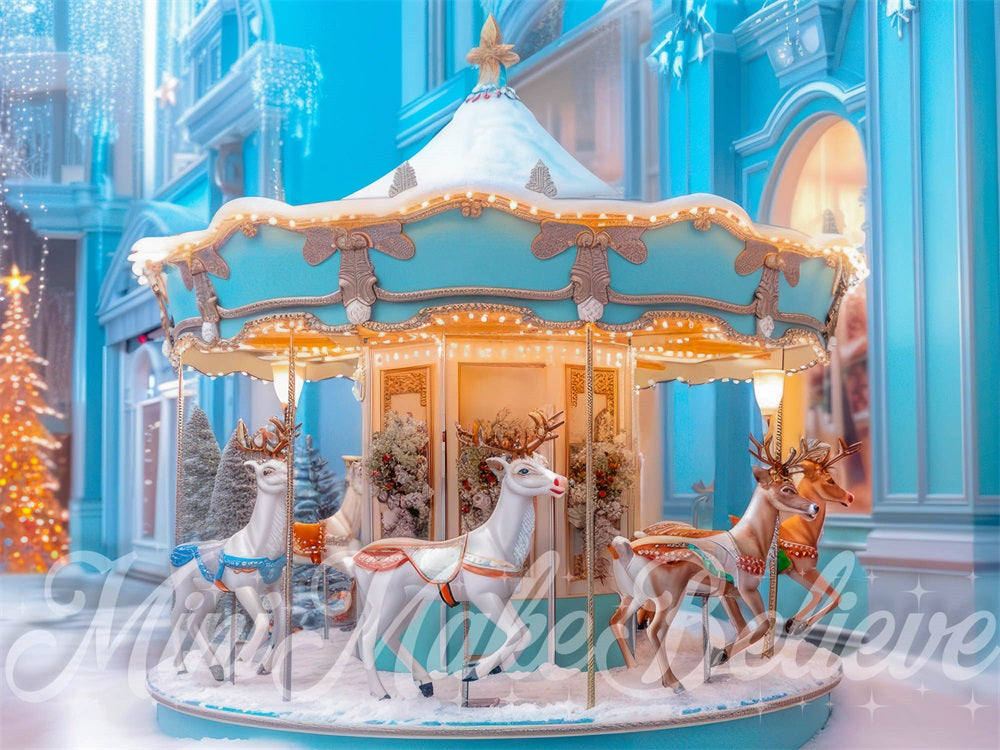 Christmas Fantasy Heaven Carousel Street Foto Achtergrond Designed by Mini MakeBelieve