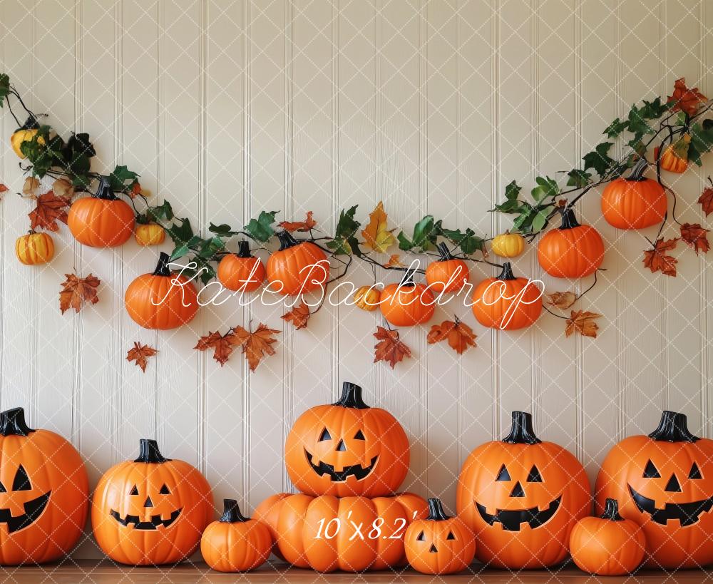 Fondo de pared blanco de calabaza de Halloween diseñado por Patty Roberts