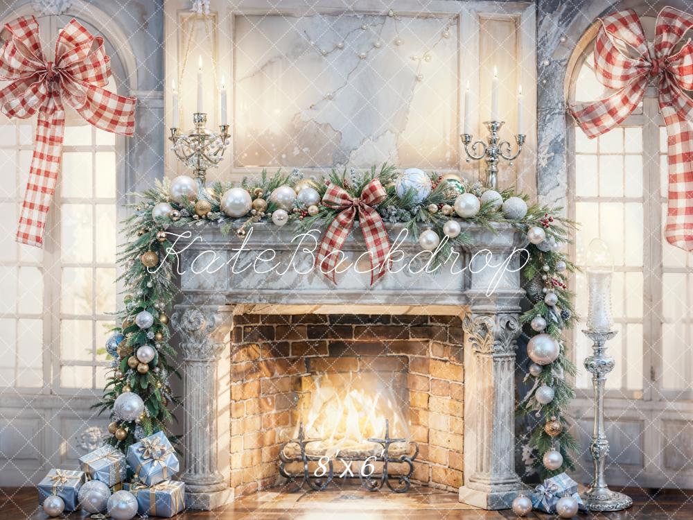 Kate Christmas Interior White Gray Broken Fireplace Backdrop Designed by Chain