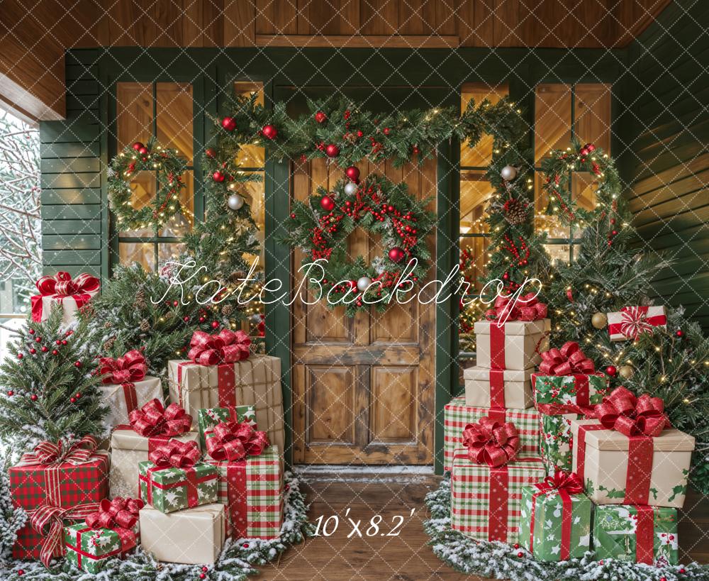 Kate Christmas Wooden Door Big Gift Box Backdrop Designed by Emetselch