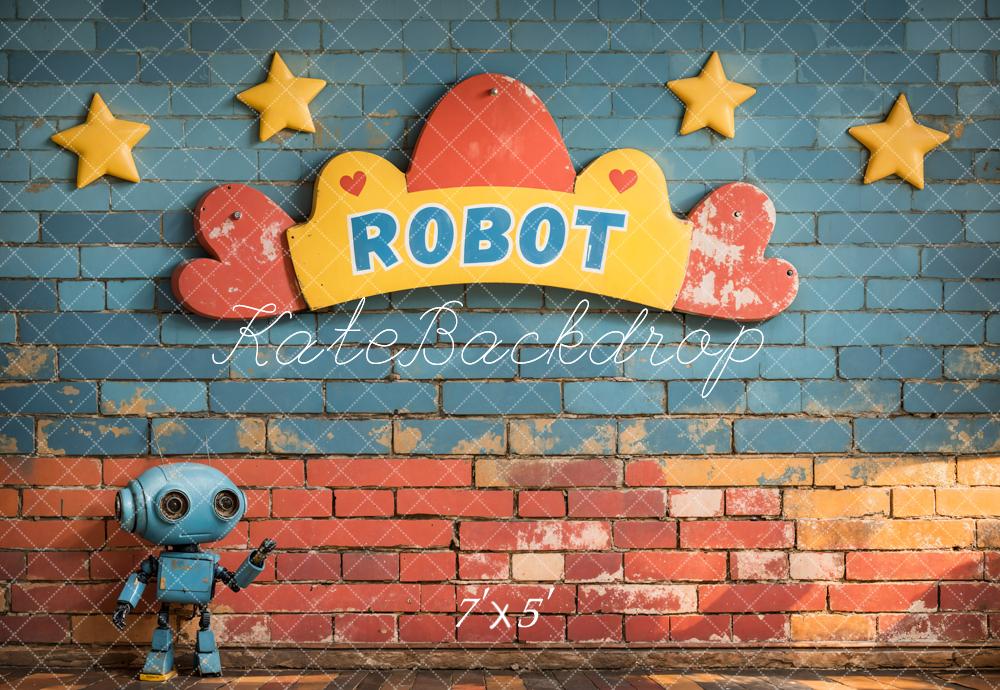 Kate Cake Smash Robot Stars Brick Backdrop Designed by Emetselch