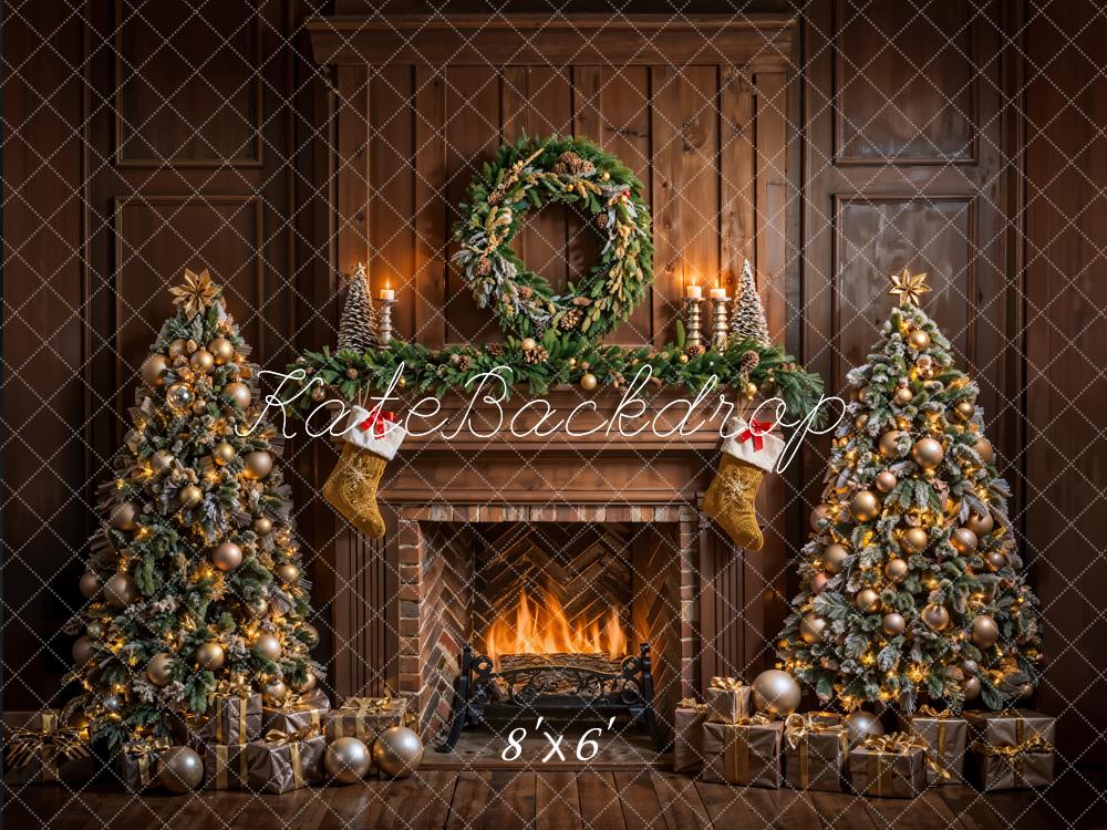 Kate Christmas Indoor Brown Fireplace Vintage Wall Backdrop Designed by Emetselch