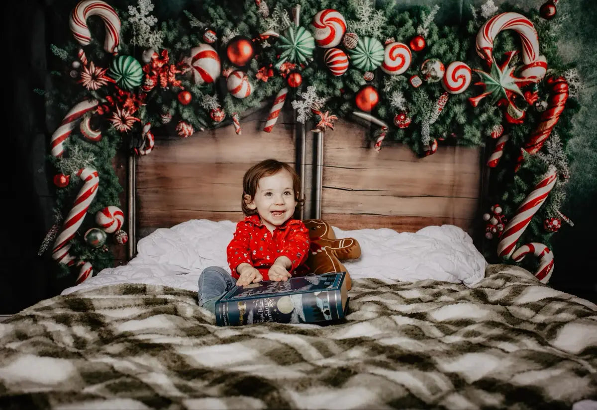 Kate Christmas Candy Cane Headboard Fleece Backdrop Designed by Mandy Ringe Photography