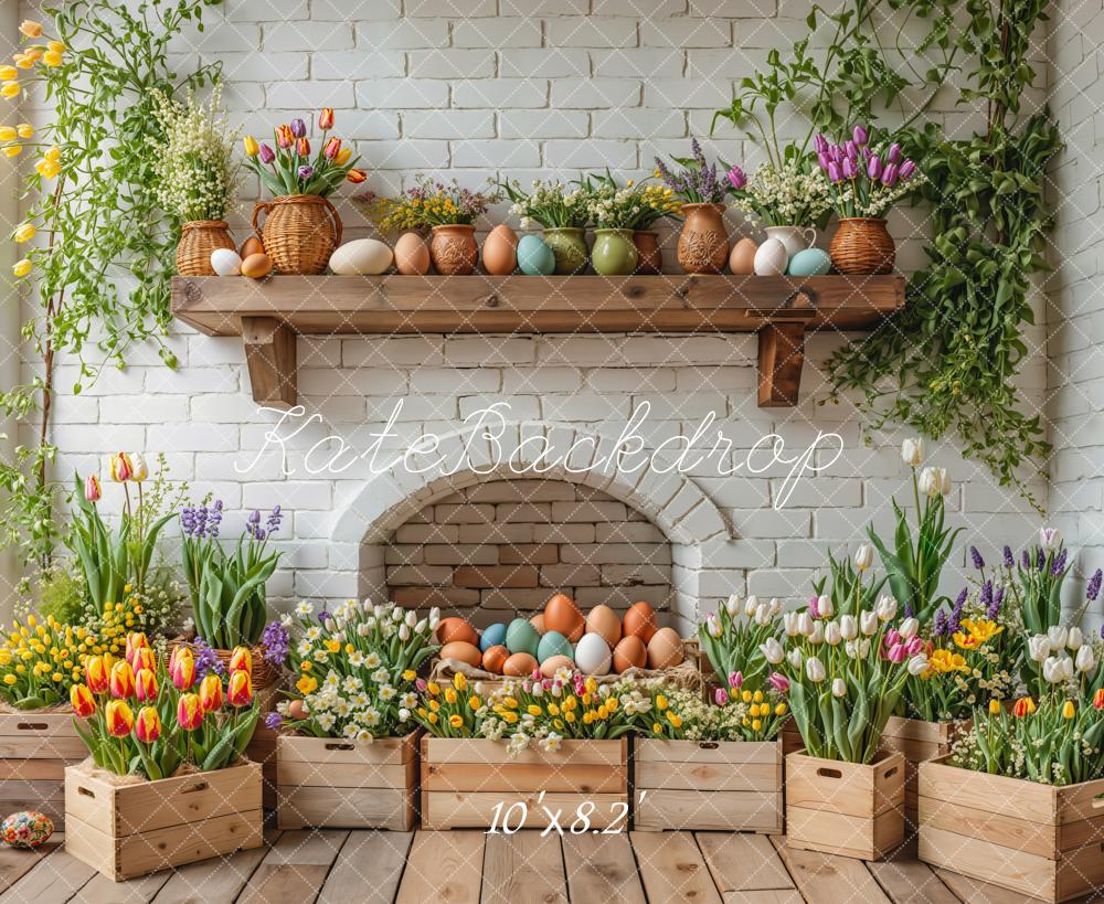 Fondo de Cajas de Madera con Huevos Florales de Pascua Diseñado por Emetselch