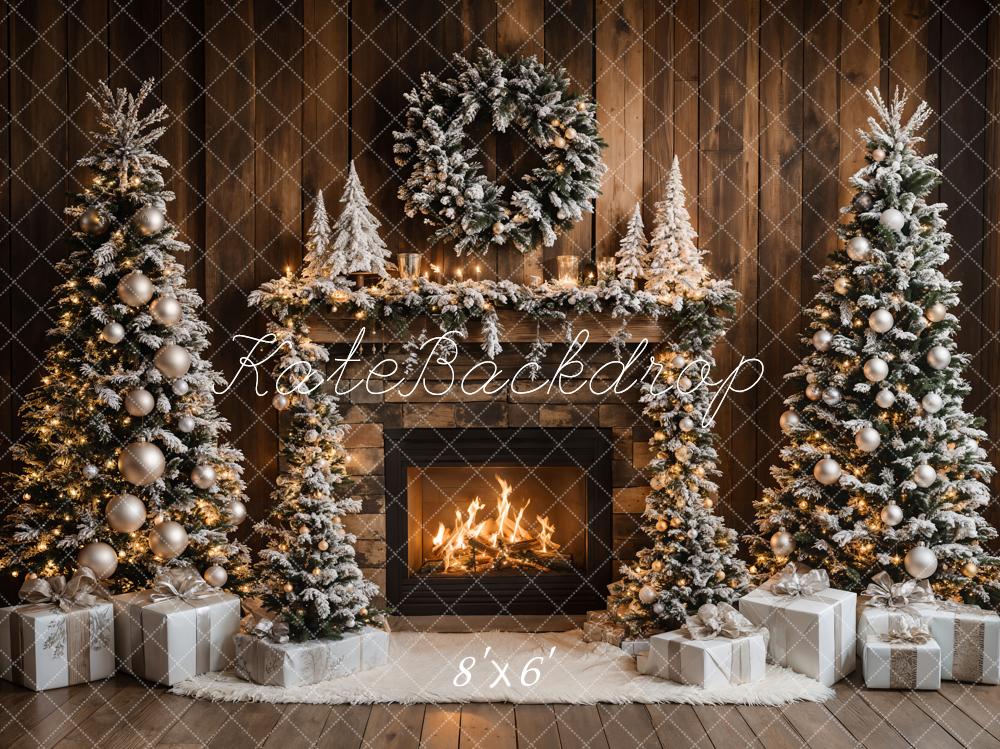 Christmas Tree Fireplace Wood Wall Foto Achtergrond Designed by Emetselch