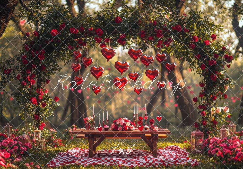 Valentine Picnic Flower Arch Hearts Foto Achtergrond Designed by Mini MakeBelieve