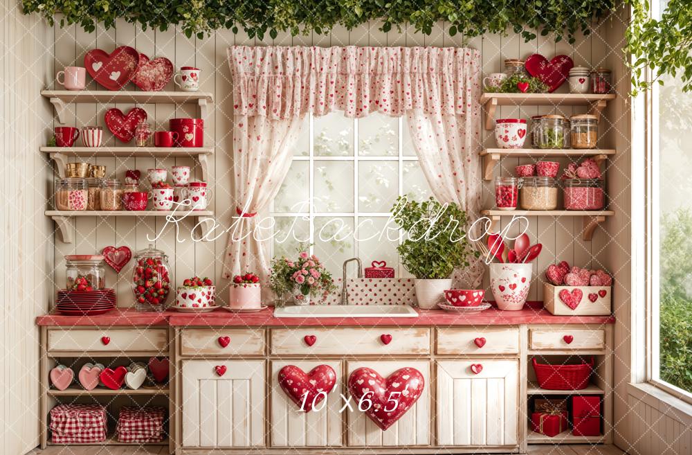 Kate Valentine's Day Kitchen Red Heart Plates Backdrop Designed by Emetselch