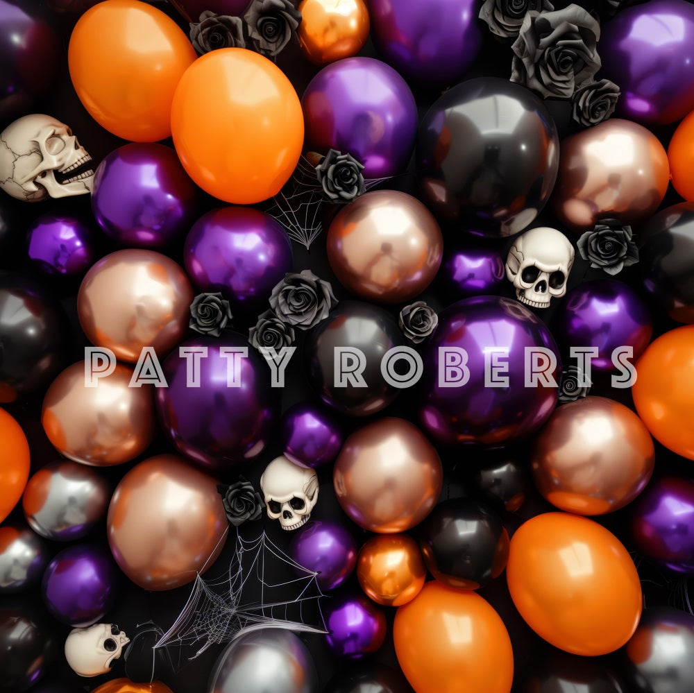 Halloween Paarse Ballonnen En Schedels Foto Achtergrond Designed by Patty Robert