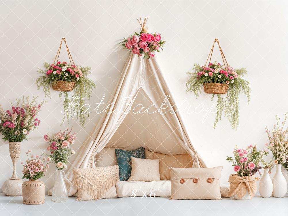 Kate Spring Bohemian Floral Tent Pillow Backdrop Designed by Emetselch