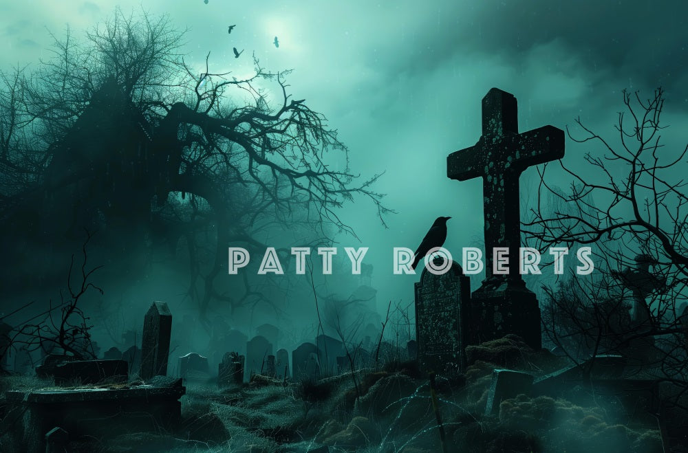 Sfondo Notturno di Incrocio di Halloween in Cimitero Progettato da Patty Robert