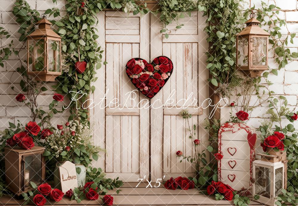 Corazón de día de San Valentín Puerta Rosas Blancas Fondo Diseñado por Emetselch