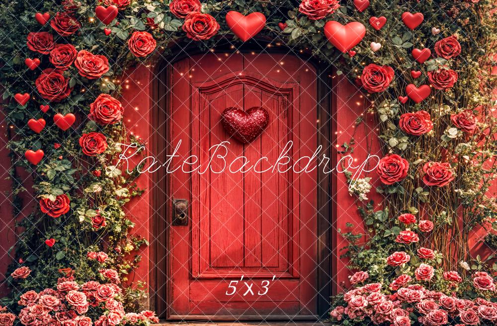 Kate Valentine's Day Floral Red Door Backdrop Designed by Emetselch